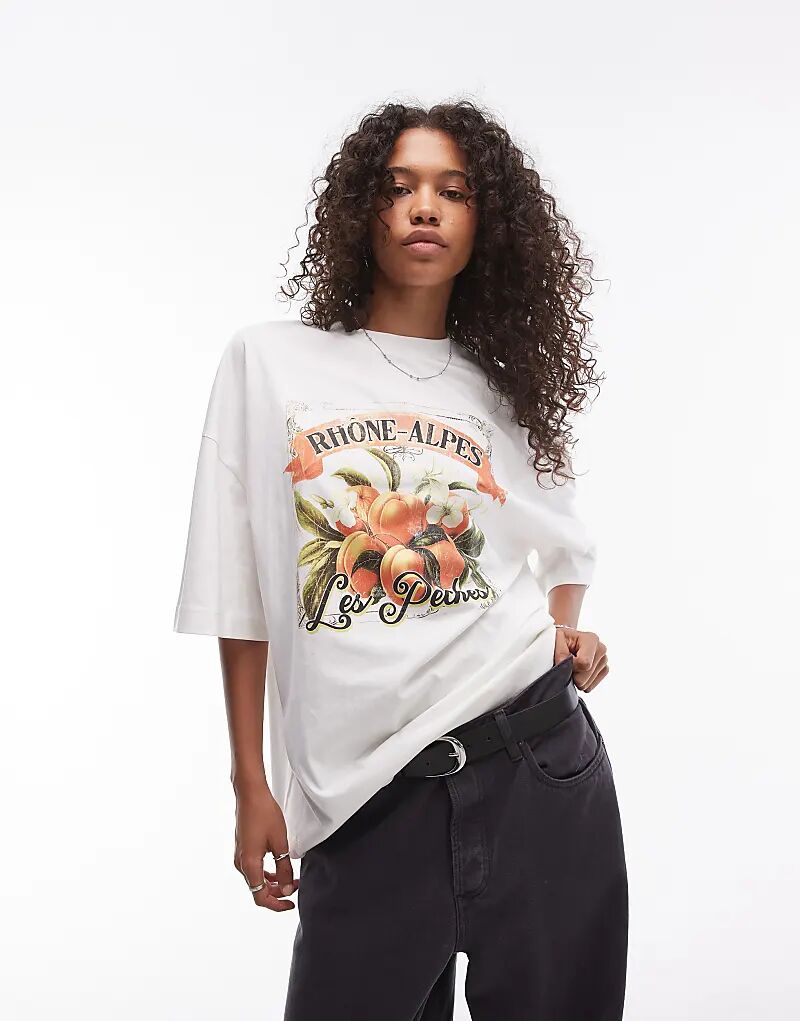 

Футболка большого размера с принтом Les Peaches в кремовом цвете Topshop