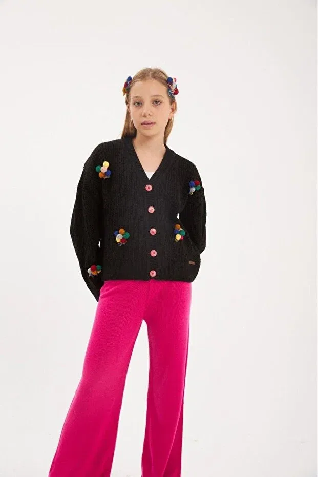 Детский кардиган для девочек с принтом Basics Hilal Akıncı Kids, Fuchsia — фото 2