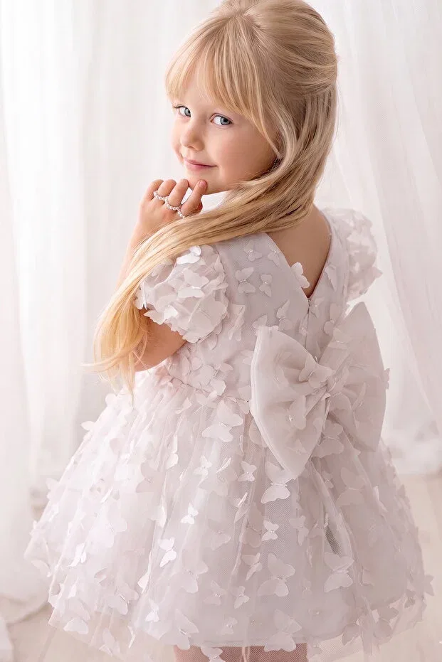Детское платье для девочек с принтом 3D Butterfly Alyra, White