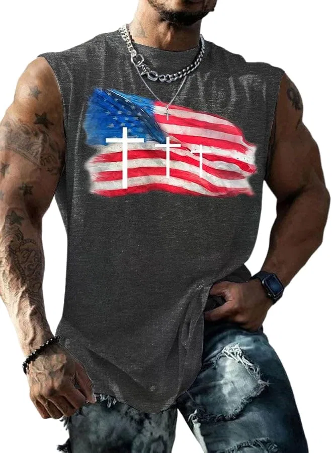 Мужская футболка с принтом флага и креста Tank Top, Gray