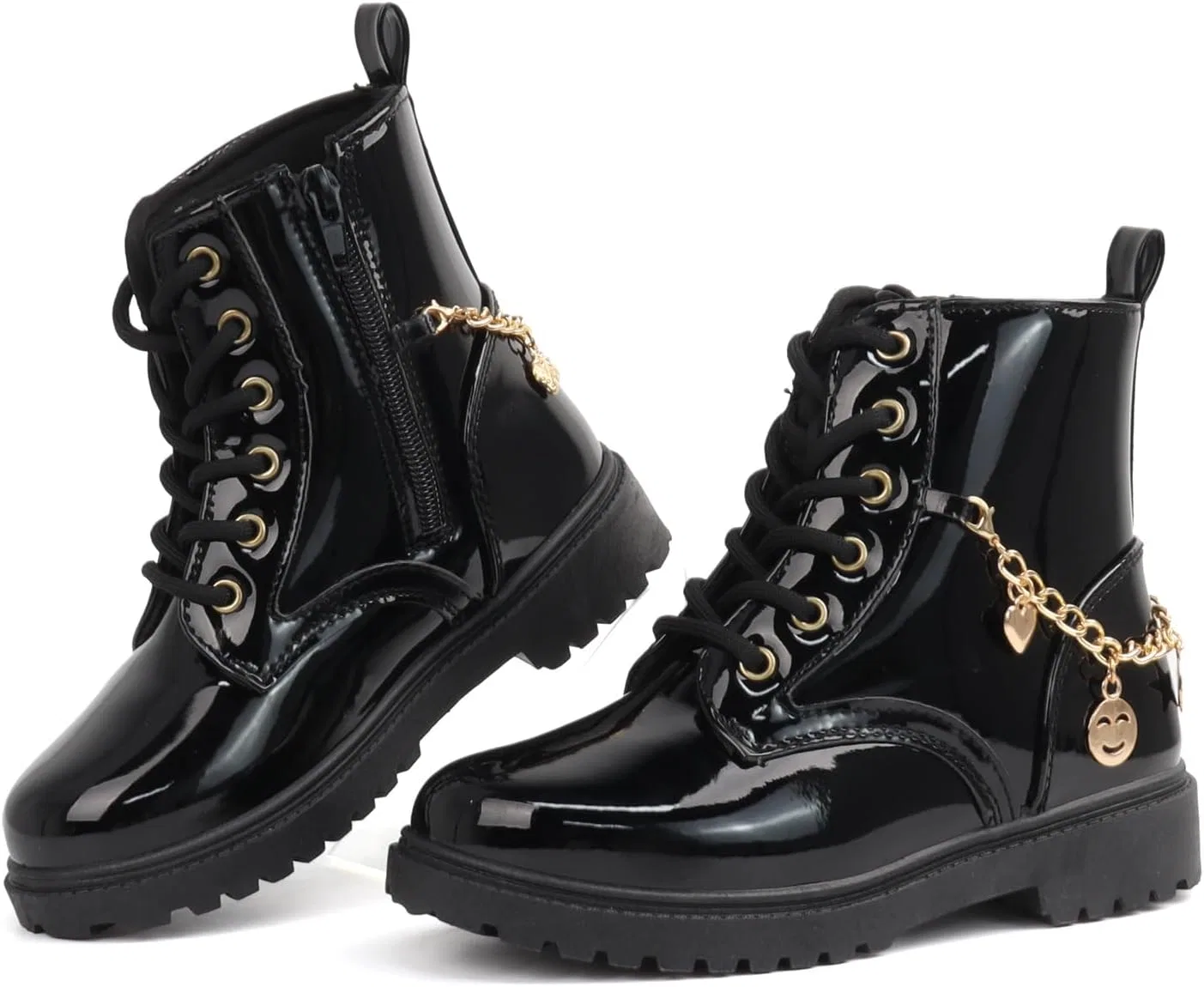 Детские ботинки для девочек с цепочкой Glamor Chaser, Black-Gold Chain — фото 4