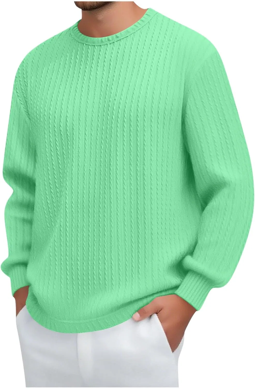 Мужская свободная футболка с длинным рукавом Crewneck, Green