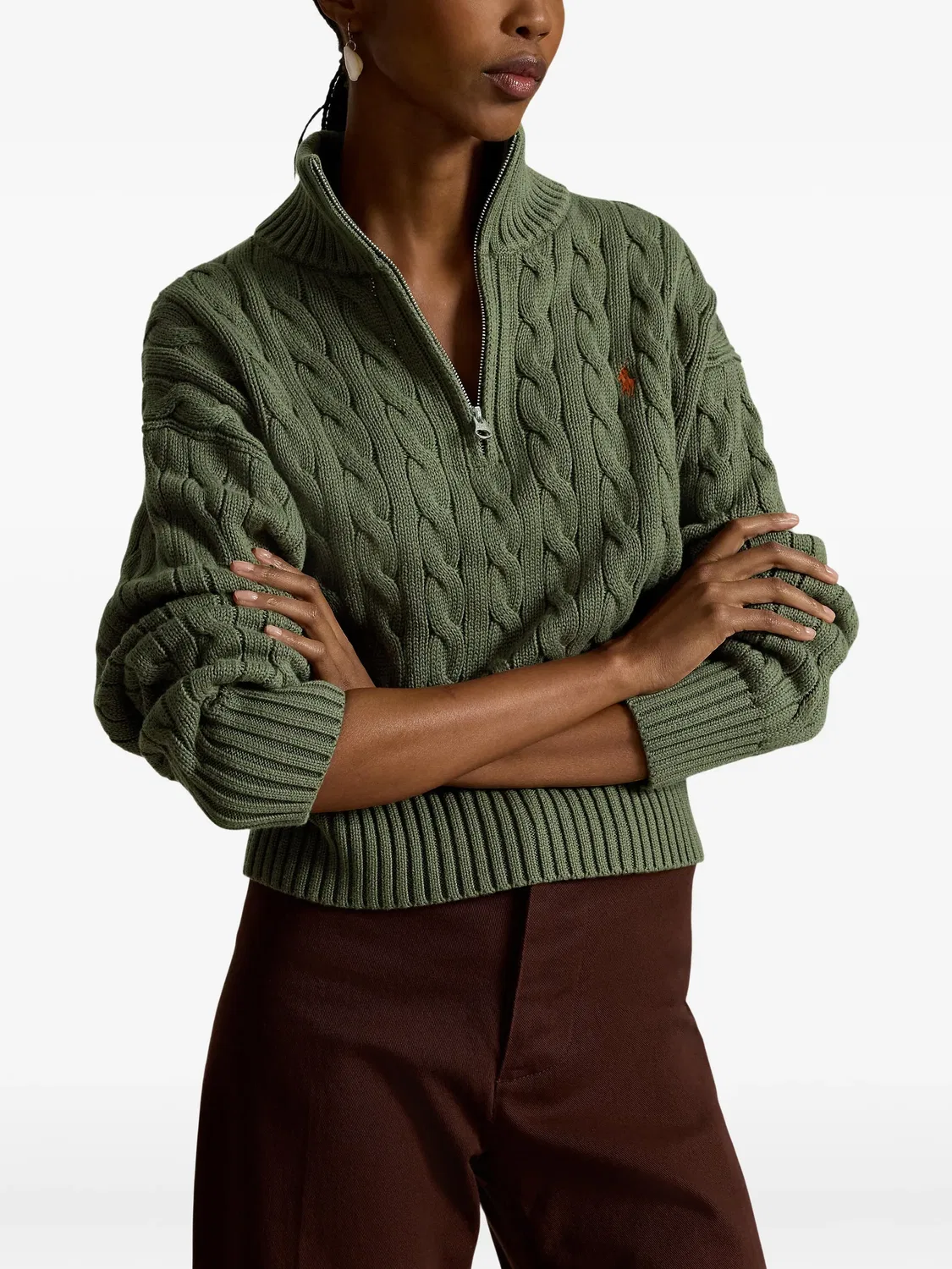 Polo Ralph Lauren Кабельный джемпер на молнии зеленый — фото 4