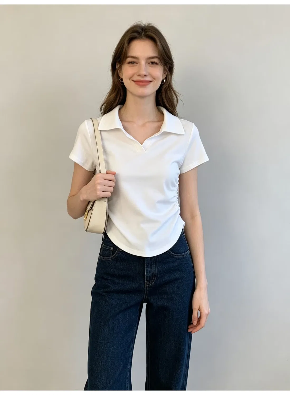Топ поло с коротким рукавом и боковой драпировкой Zara, белый — фото 3