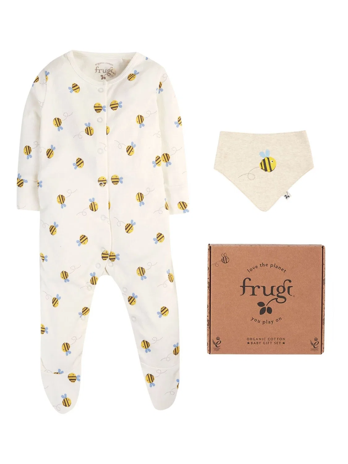 Комплект из боди и слюнявчика Frugi Buzzy Bee, белый