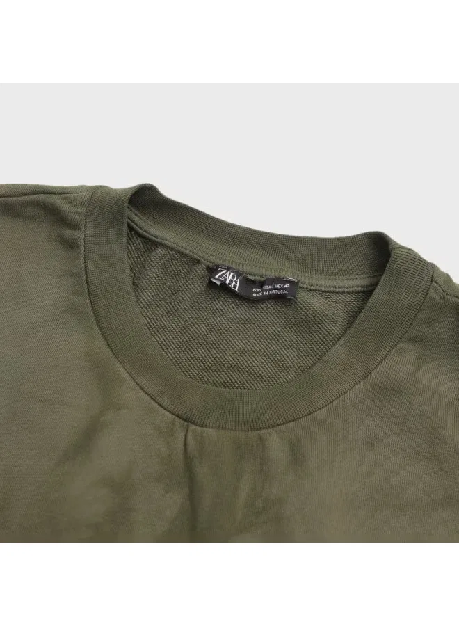Футболка свободного кроя с подворотами рукавов Zara, зеленый — фото 4