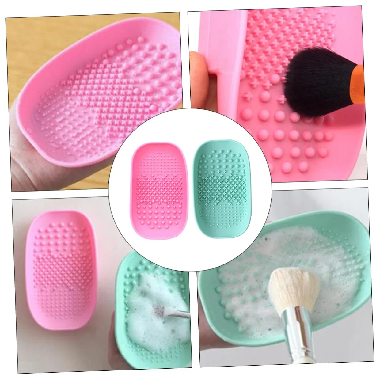 Набор щеток для чистки кистей Silicone Make Up Brush Cleaning Mat, 2 шт, KITCHENKARATLY, Зеленый, Розовый — фото 3