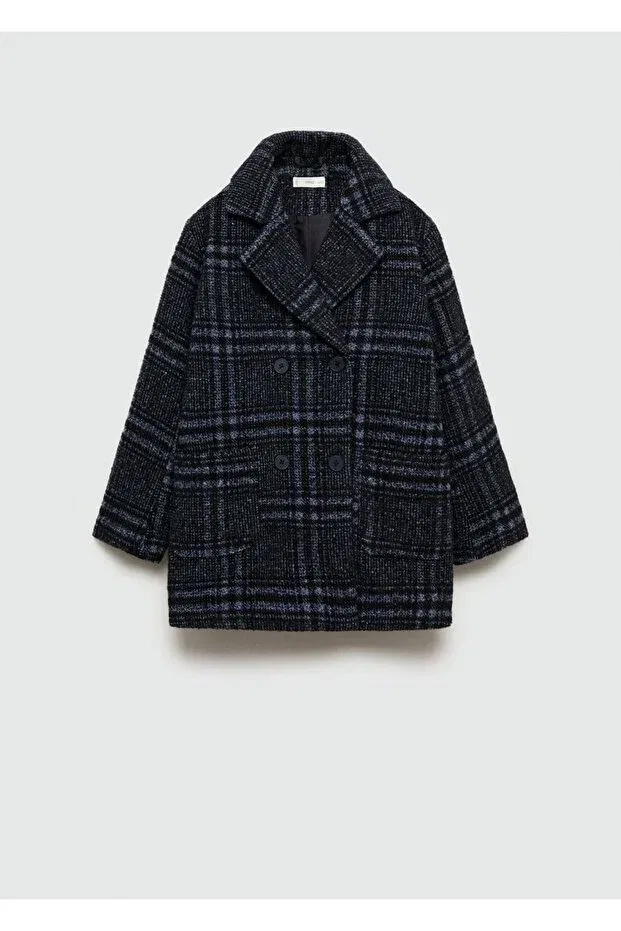Детское пальто для девочек клетчатое Mango Kids, Blue — фото 3