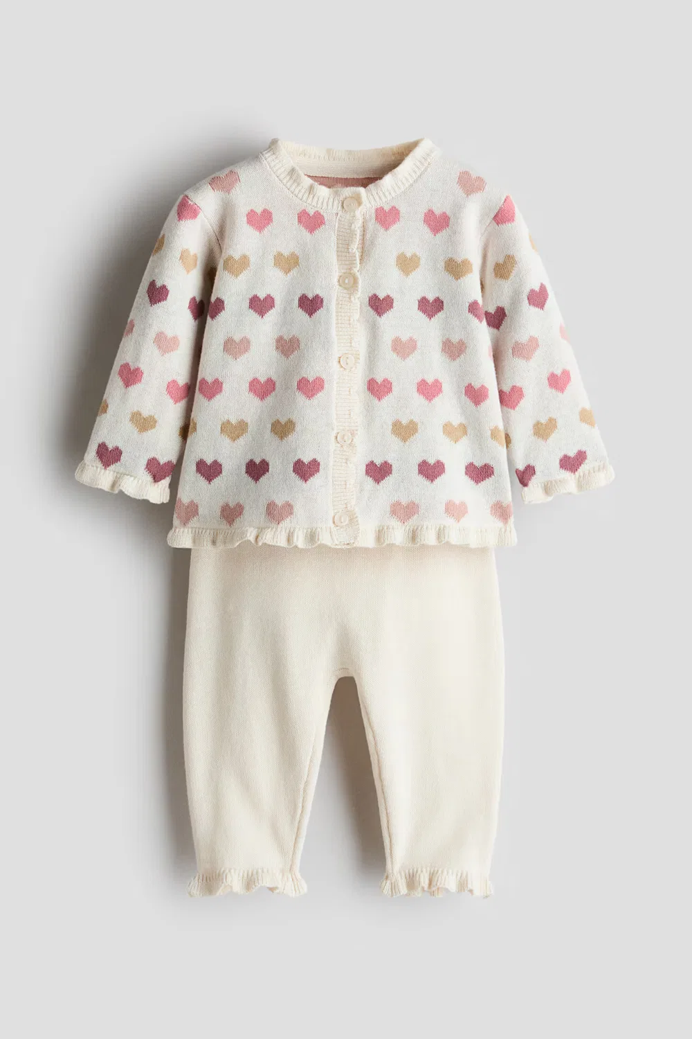 Комплект из двух предметов из тонкого трикотажа H&M, Hellbeige/Herzen