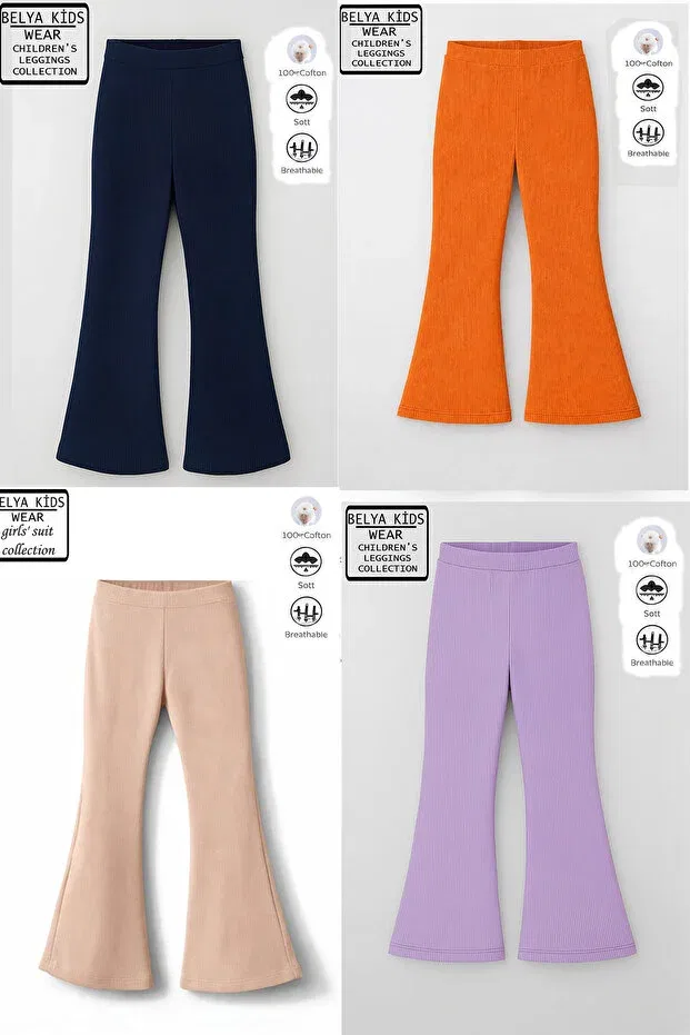 Детские леггинсы для девочек хлопковые 4 шт. Basics Belya Kids Wear, Navy Blue, Lilac, Rose Pink, Powder Pink