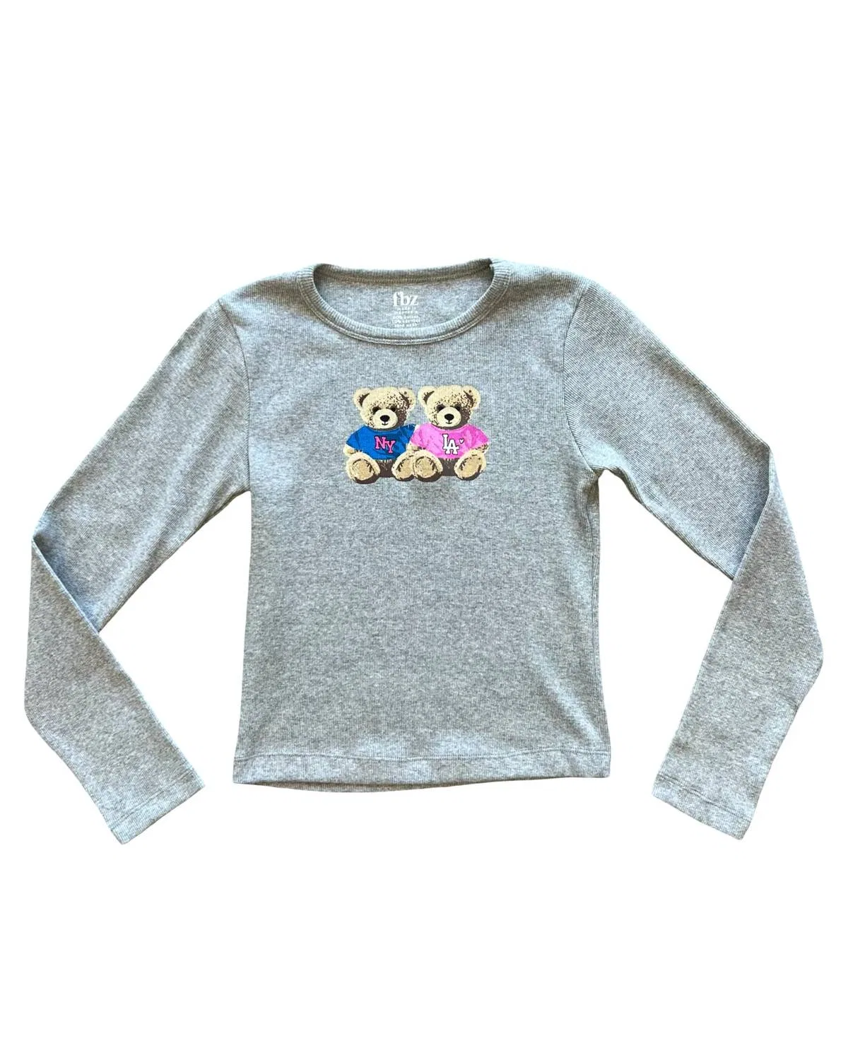 Детский лонгслив для девочек с принтом Ny And La Bears flowers by zoe, Medium Grey