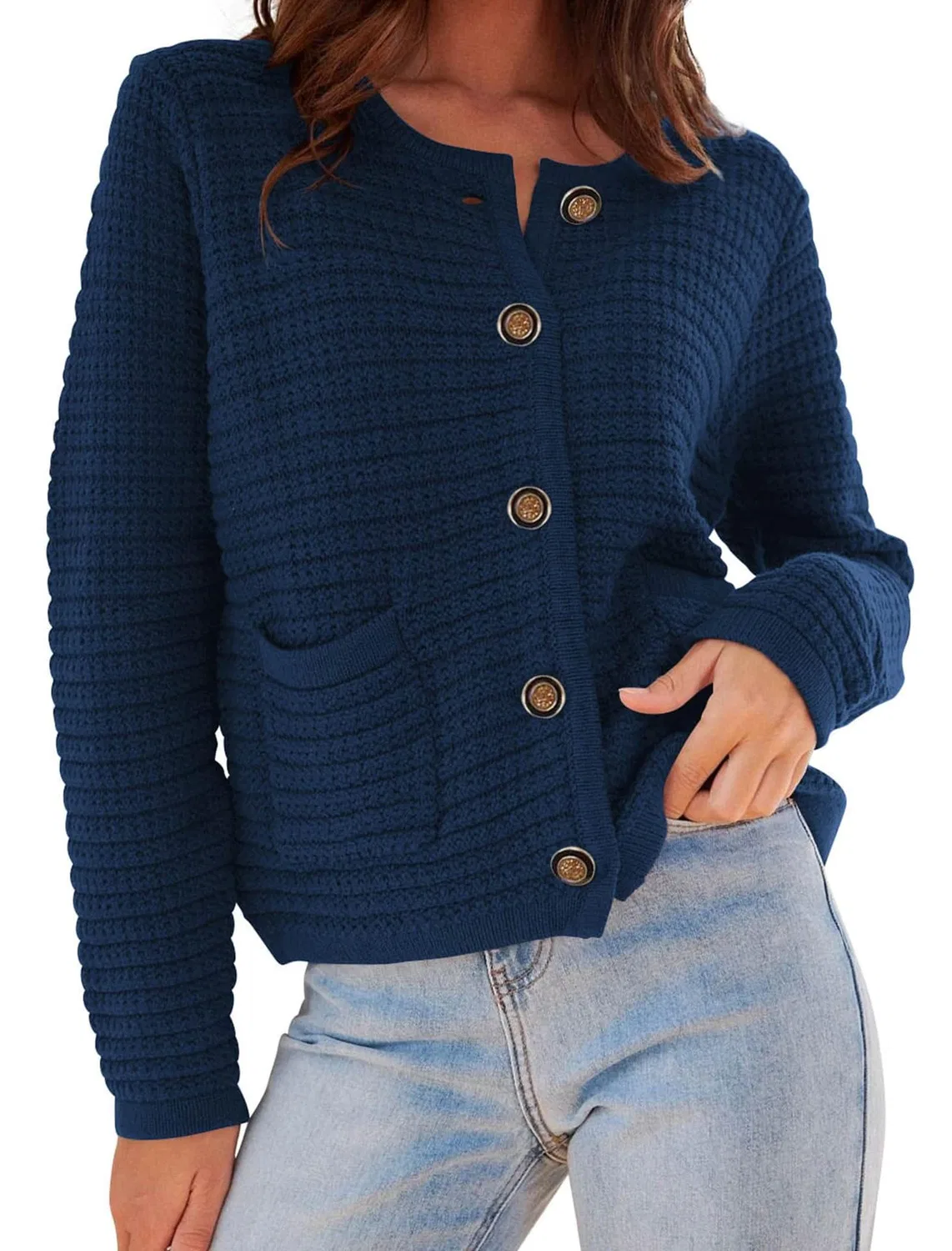 Женское пальто с длинным рукавом Cardigan aperto sul davanti, Blu