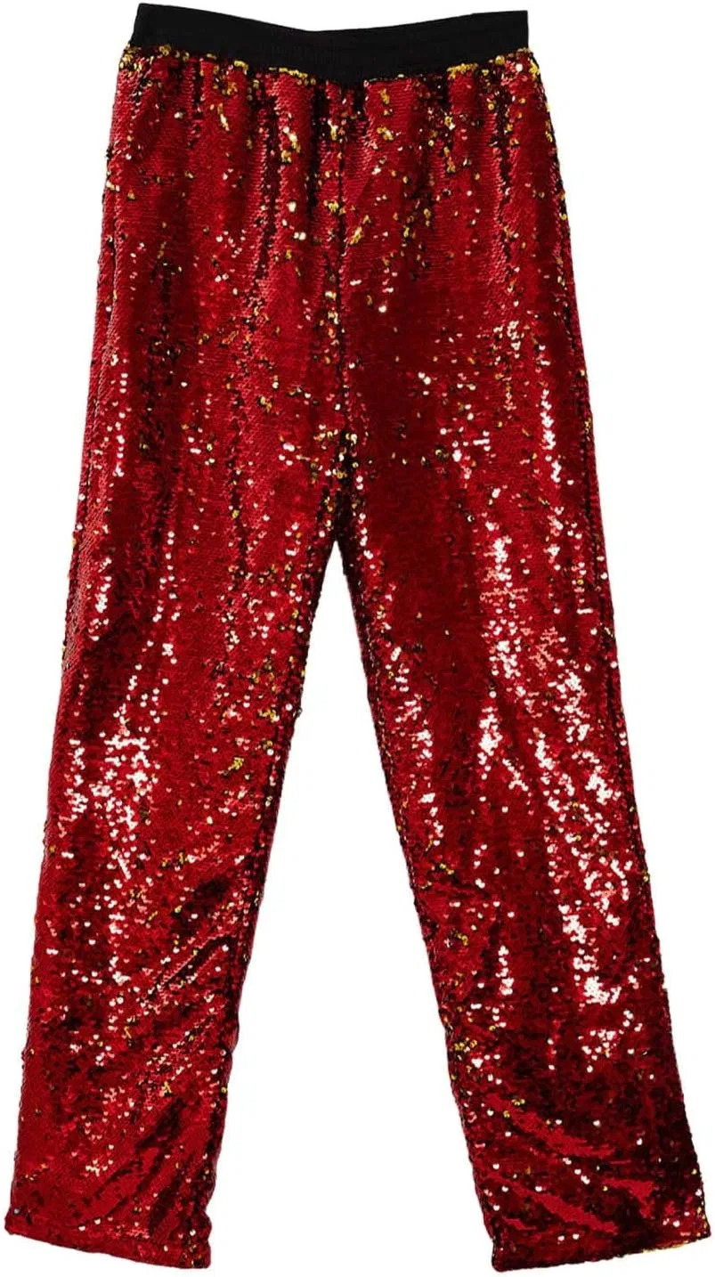 Мужские блестящие брюки с пайетками с высокой посадкой, модель Glitter Wide Leg, красный