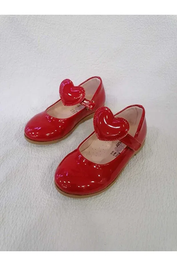 Детские балетки для девочек с принтом Heart (removable) Özgür Kids, Red Rugan — фото 2