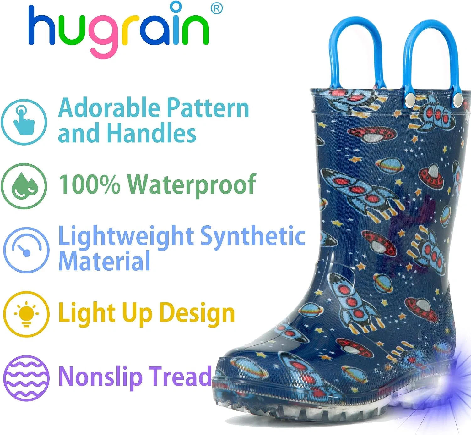 Детские сапоги для мальчиков со светящейся подошвой HugRain, Navy Cosmos — фото 3