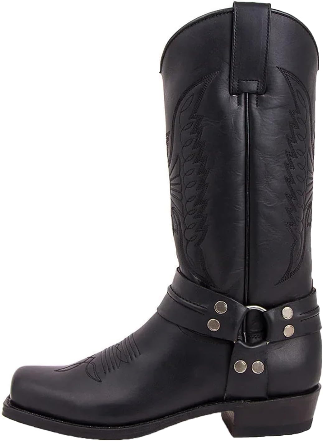 

Ковбойские сапоги для мужчин Винтажные ботинки Рыцаря Кожаные с вышивкой Средний каблук Мотоциклетные сапоги Повседневные западные ботинки Generic, черный