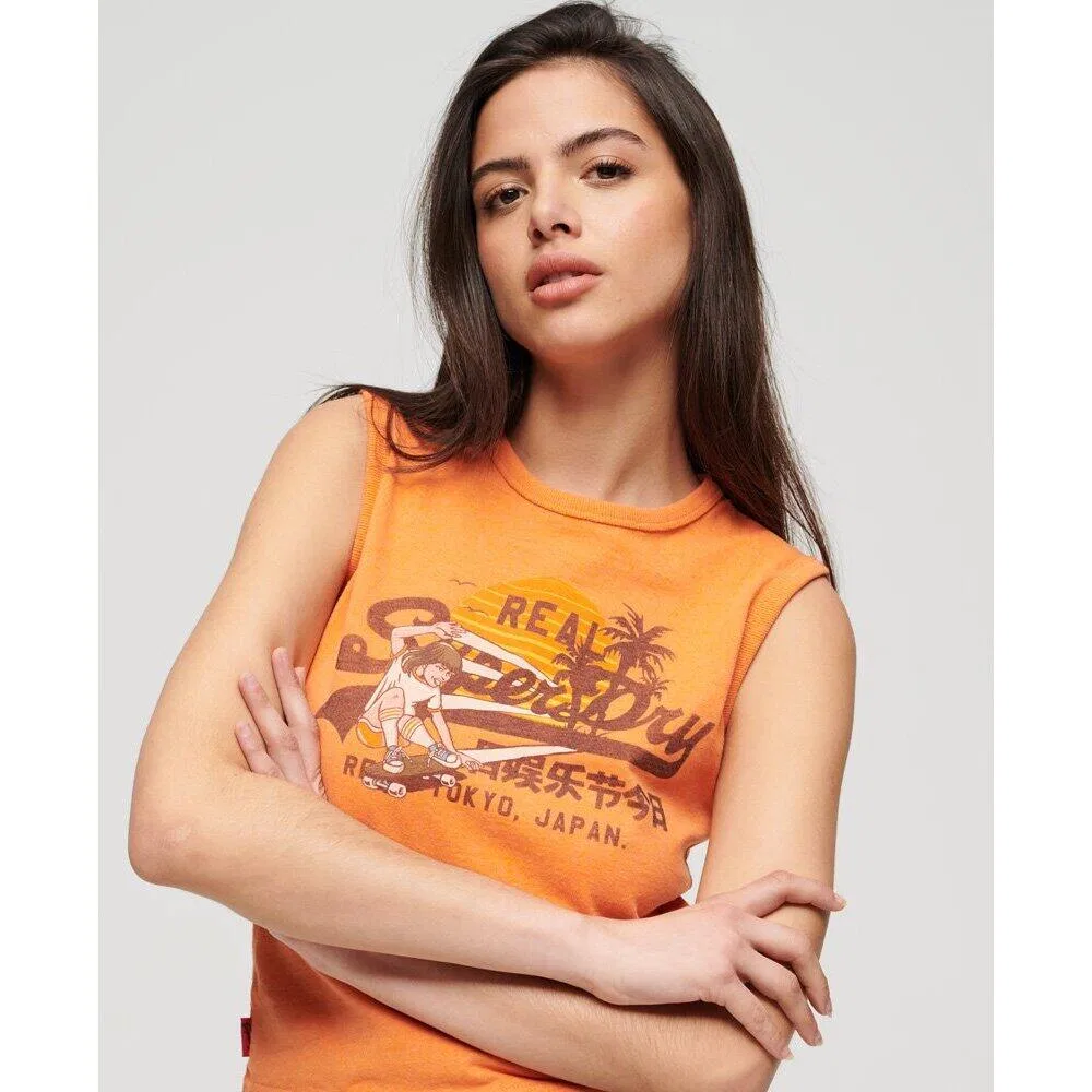 Женский топ без рукавов LA Vintage Logo Superdry, Orange — фото 4