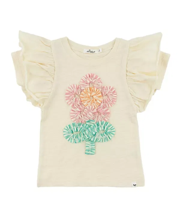 Детский топ для девочек с оборками Cabana Ruffle Daisy Applique Butterfly Oh Baby!, Butter