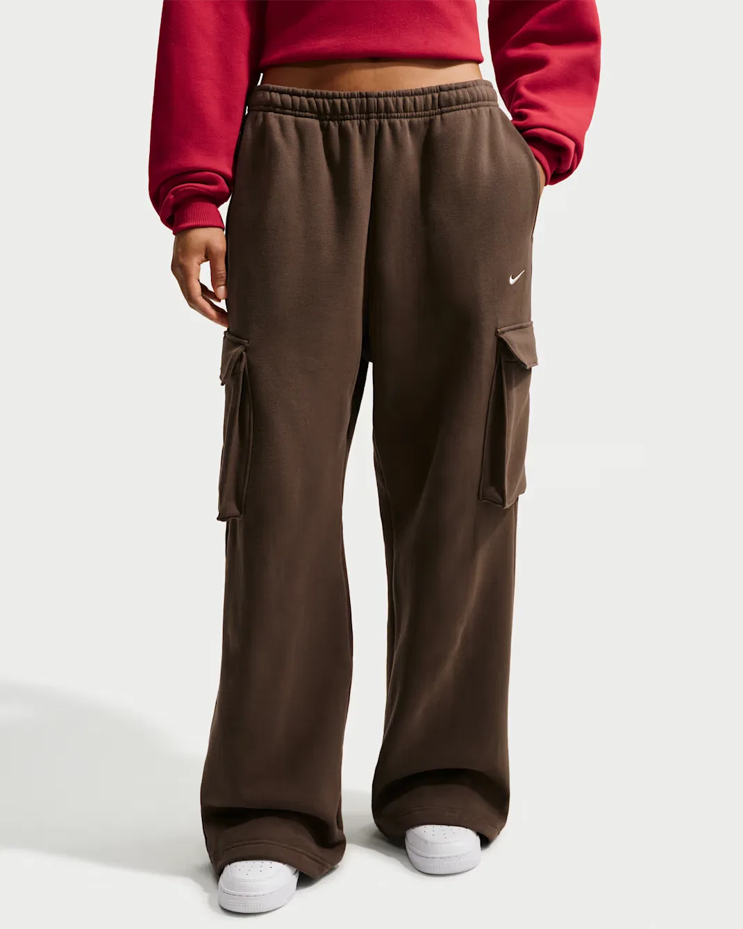 Женские брюки-карго свободного кроя с высокой посадкой Nike Studio Fleece Medium Weight, Dark Hazel/Sail — фото 2