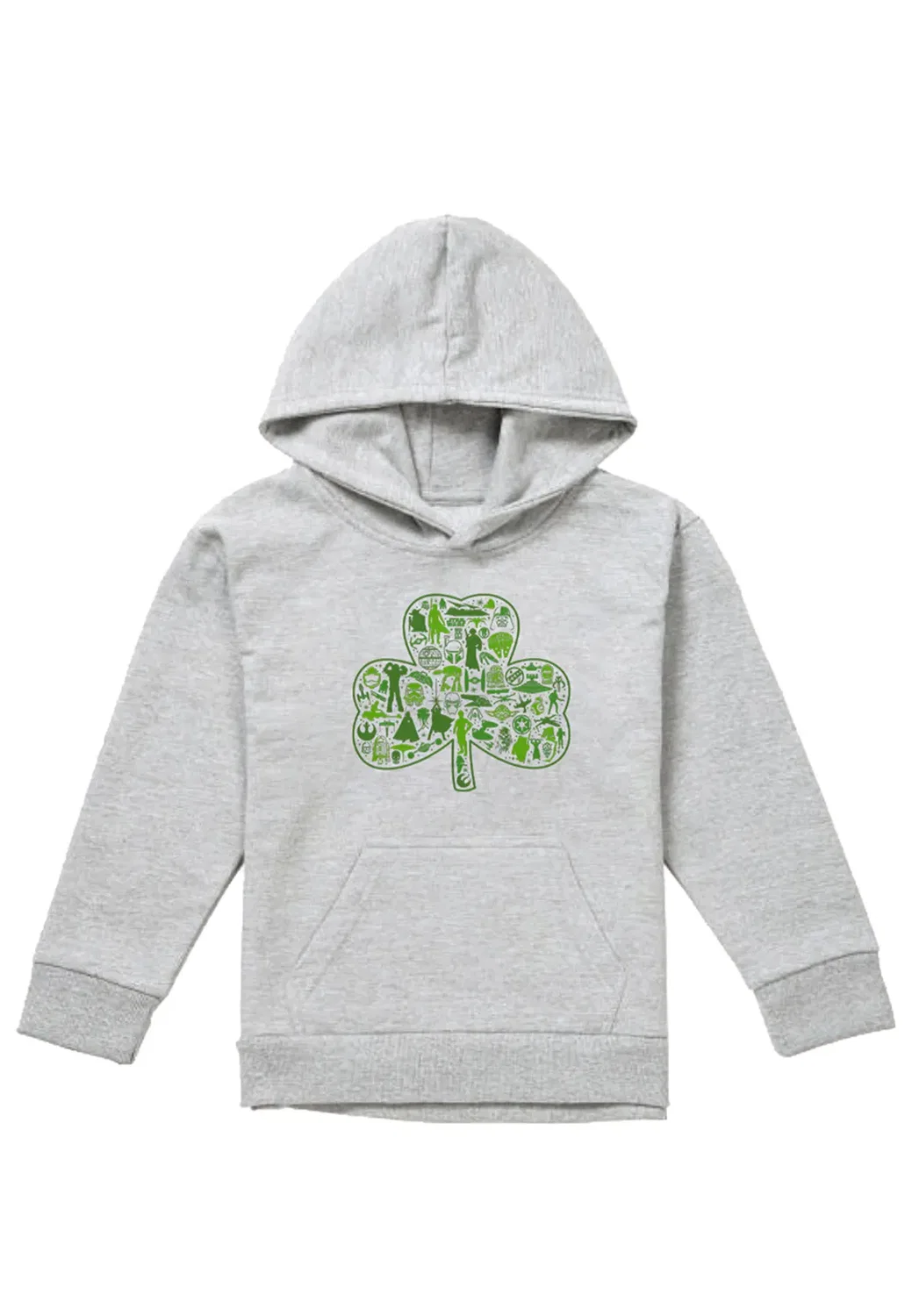 Детский худи с принтом Star Wars St Patrick's Day Clover Icons Disney, Athletic Heather — фото 4