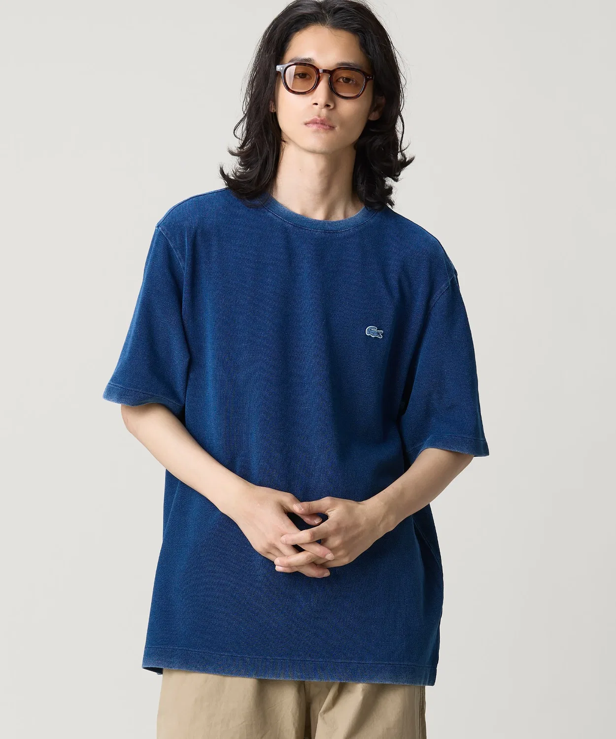 Мужская футболка оверсайз с эффектом потертости LACOSTE, Dark Indigo Blue — фото 3