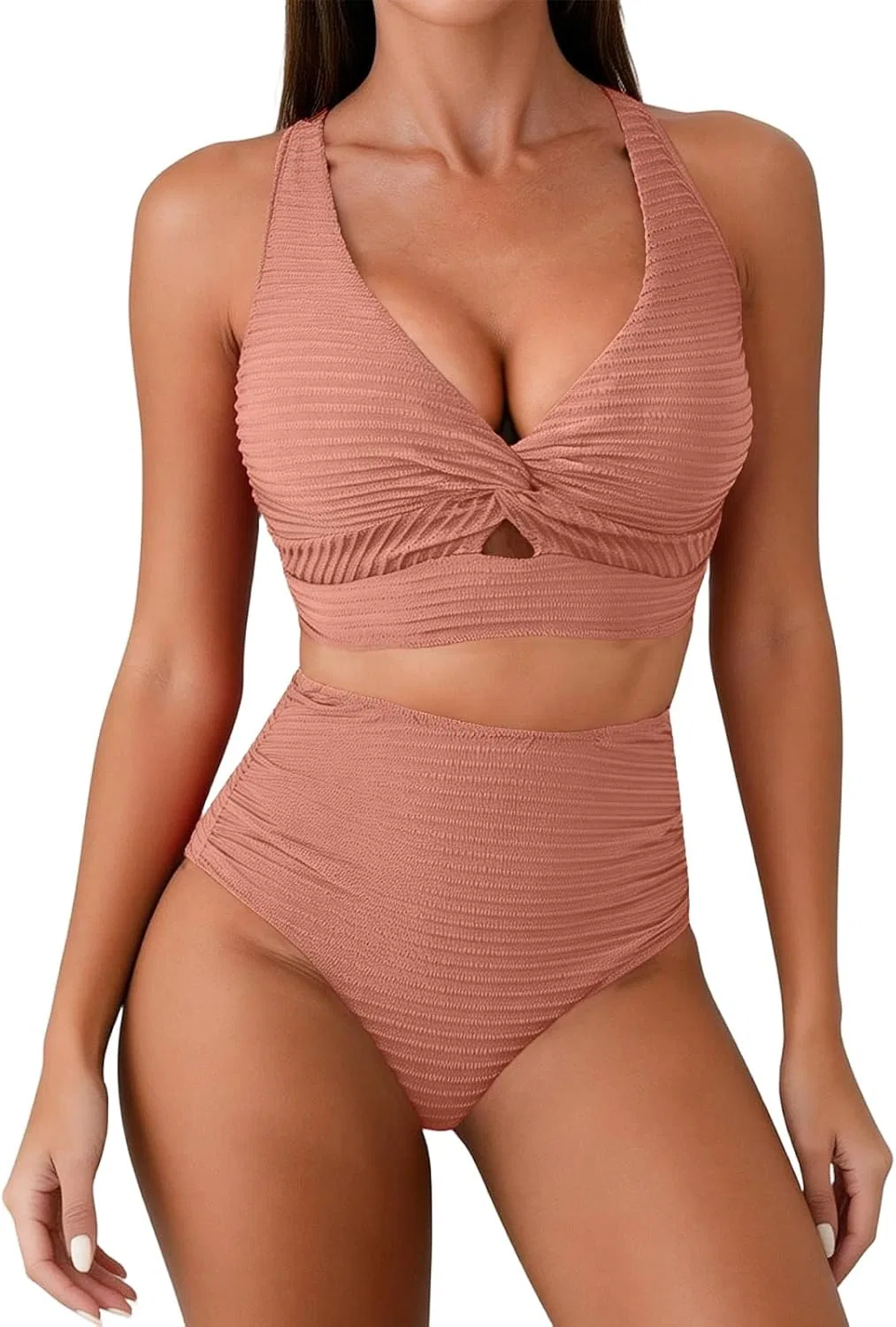 Женский купальный бикини-сет с высокой талией Hersea, Light Pink
