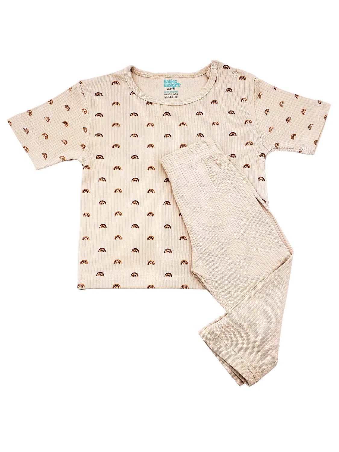 Комплект футболка и пижама с коротким рукавом с принтом Babies Basic, бежевый