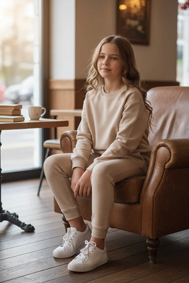 Детский спортивный костюм для девочек из модального хлопка Gülse Kids, Beige — фото 2