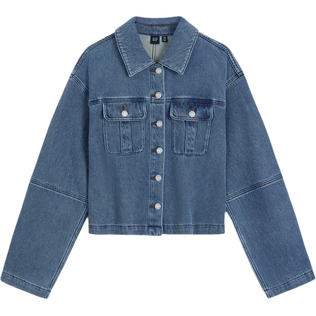Женская джинсовая куртка с лацканами, прямой крой, Indigo Washed, GAP, Indigo Washed