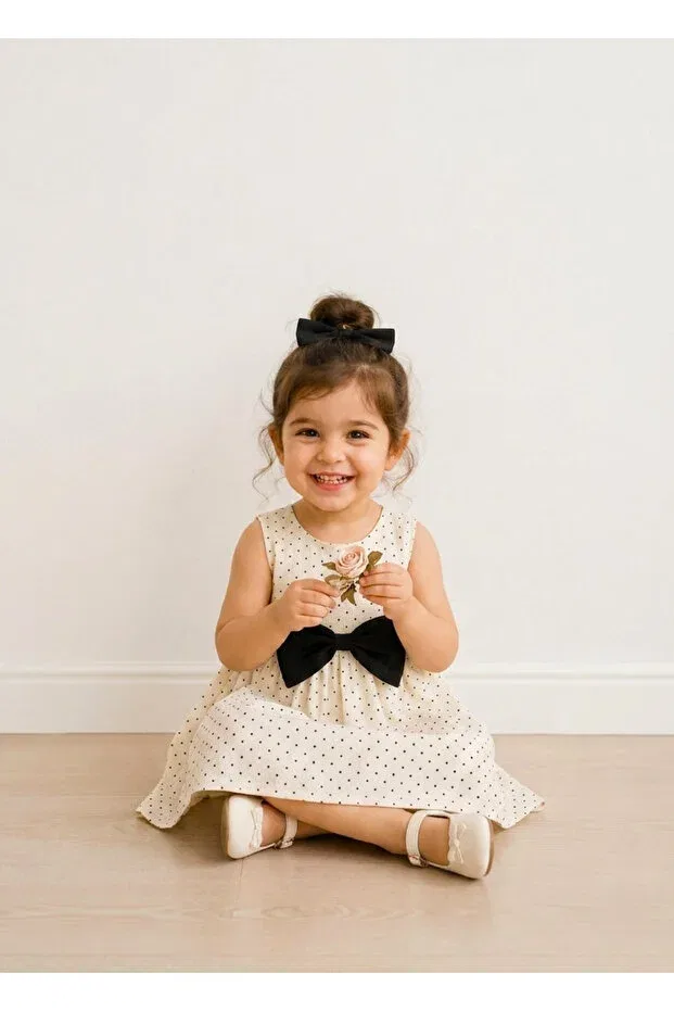 Детское платье для девочек хлопковое Polka Dot Muslin Dress Furyatex, Bow-Tie Polka-Dot — фото 4