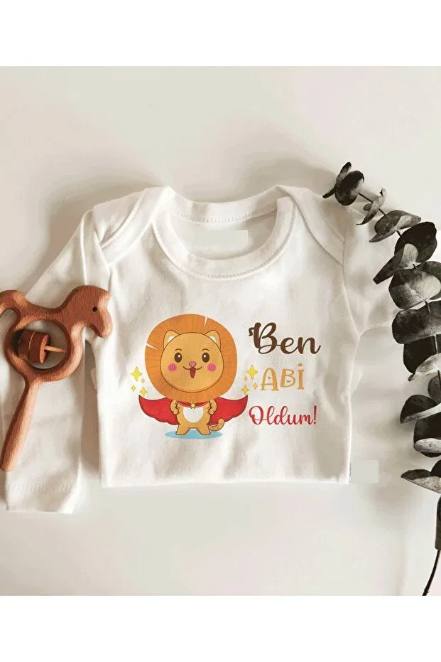 Детское боди с длинным рукавом I became a brother Tuğbababy, White