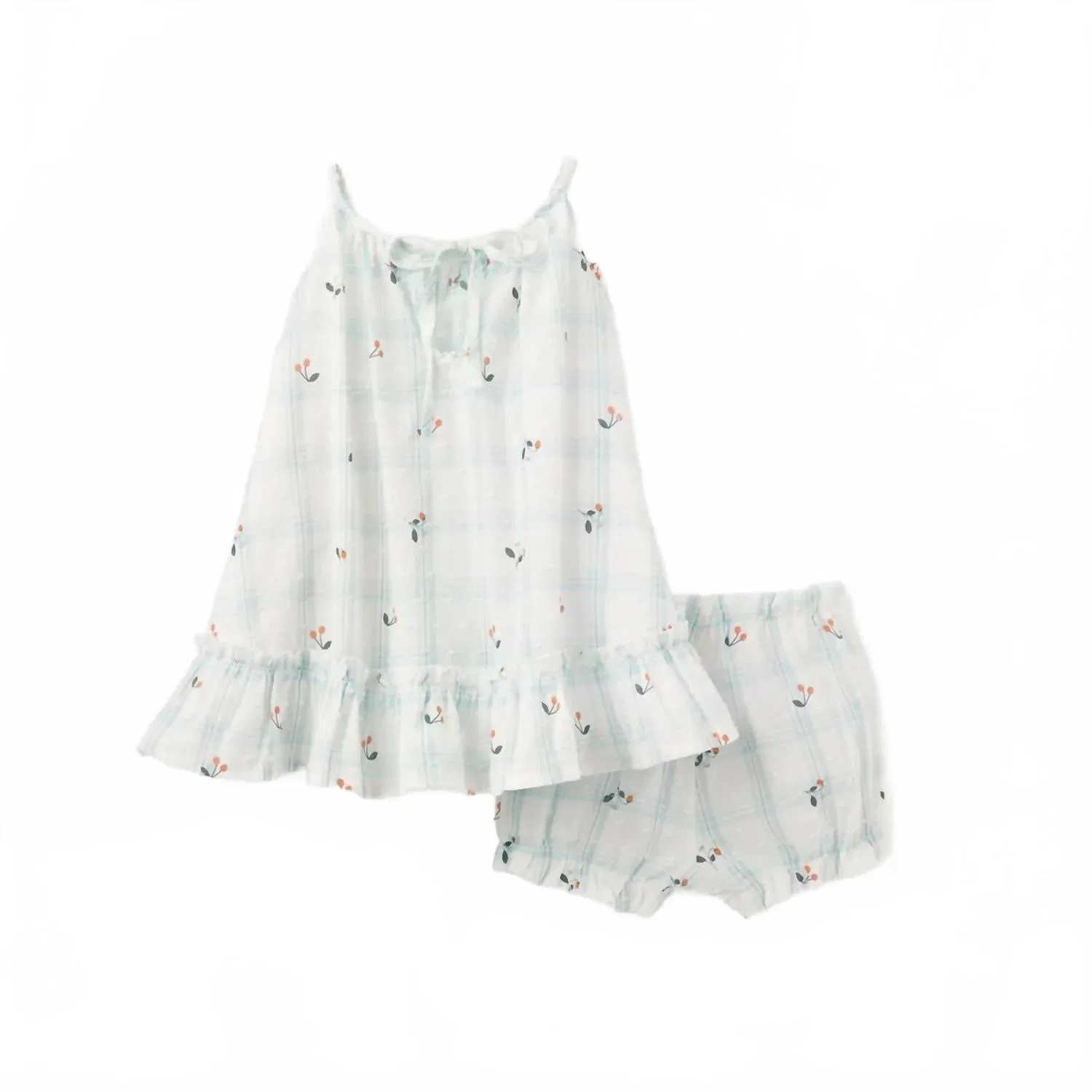 Детское платье-сарафан для девочек с принтом и панталонами Strawberry Picnic Swiss Dot Elegant Baby, Aqua — фото 2