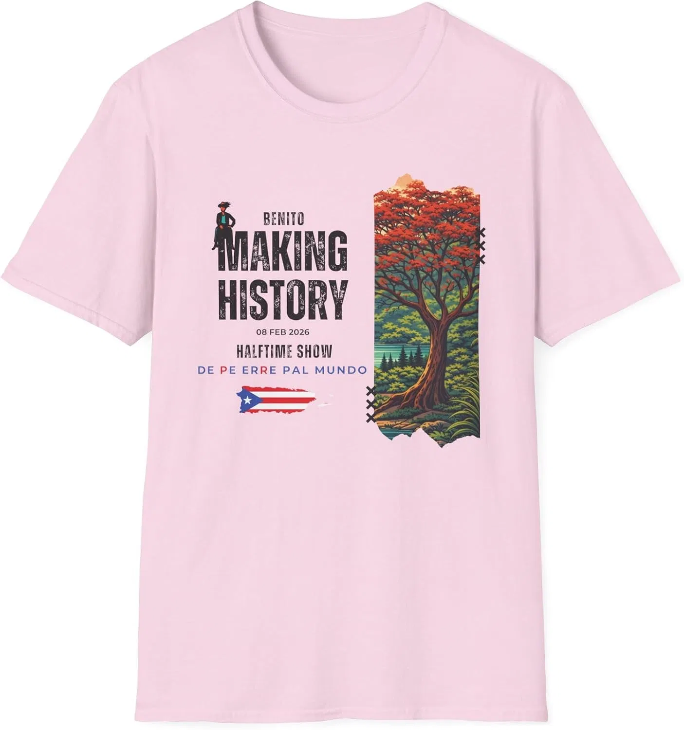 Женская футболка с принтом Puerto Rico Football Shirt Benito Music Bowl, светло-розовый