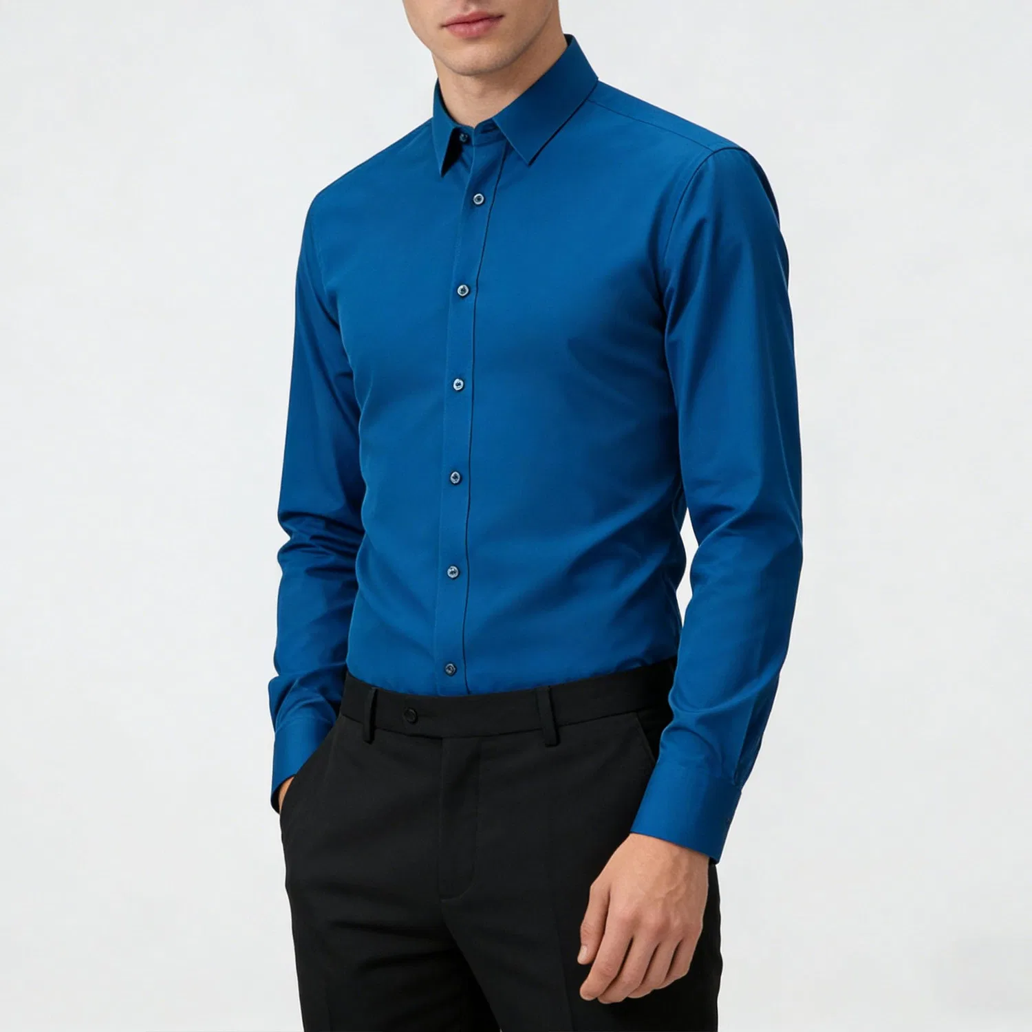 Мужская рубашка с длинным рукавом, современный slim fit, Dark Blue — фото 4