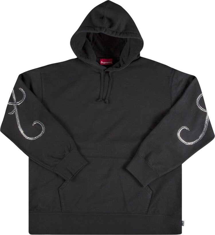 

Толстовка Supreme Rhinestone Script Hooded Sweatshirt 'Black', черный
