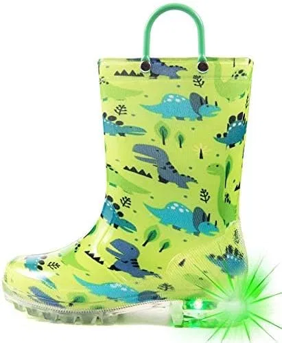 Детские сапоги для мальчиков со светящейся подошвой HugRain, Light Green Dinosaur — фото 3