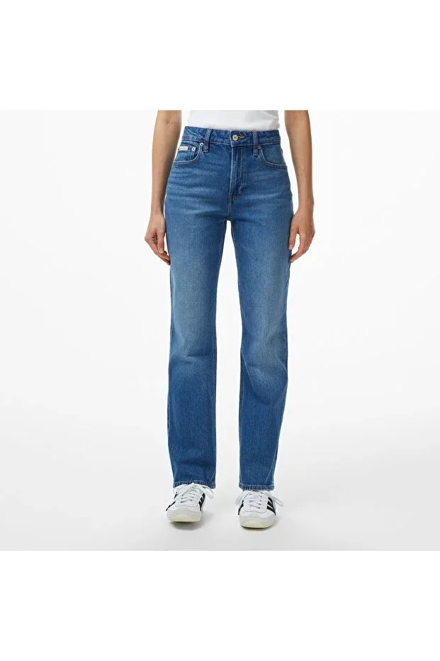 Женские джинсы прямые с высокой посадкой Calvin Klein, Ycc-Blue — фото 4