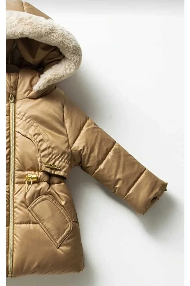 Детское пальто для девочек на флисе с капюшоном Esterella, Brown — фото 3