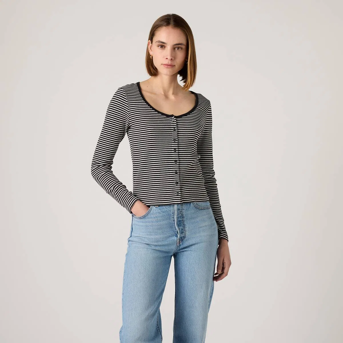 Рубашка с длинными рукавами на пуговицах от Austen Levi's, Annalise Stripe Anthracite Night Egret - Black — фото 3