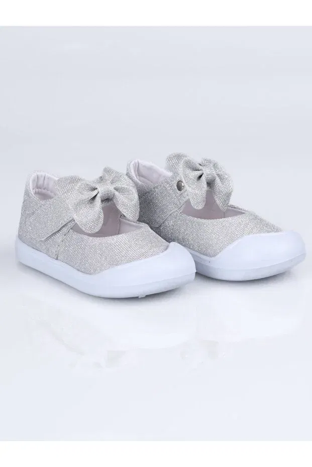 Детские балетки для девочек с бантом S.110 bowknot ballerina ballet shoes i.b.-silver Sibel, Silver — фото 3