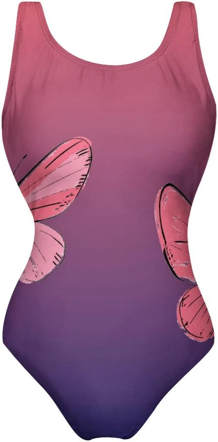 Женский цельный купальник с бабочками для спорта и тренировок, Butterfly Pattern Print 1 — фото 4