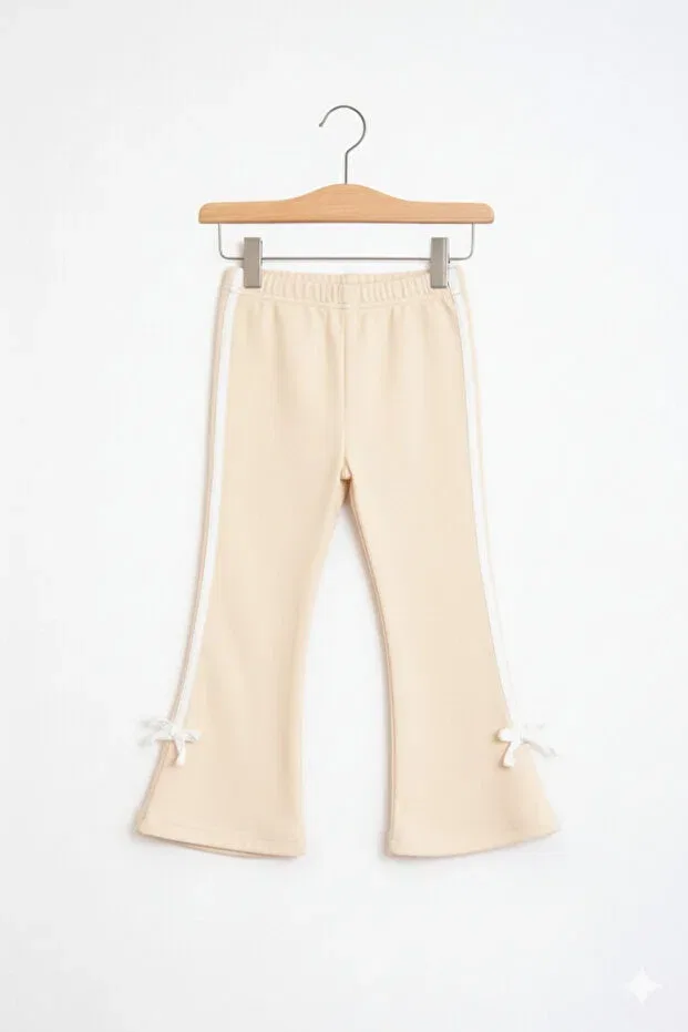 Детские леггинсы для девочек хлопковые Bow-Tie detailed ribbed 100% cotton spanish style girls' leggings Nimini Kids, Ecru