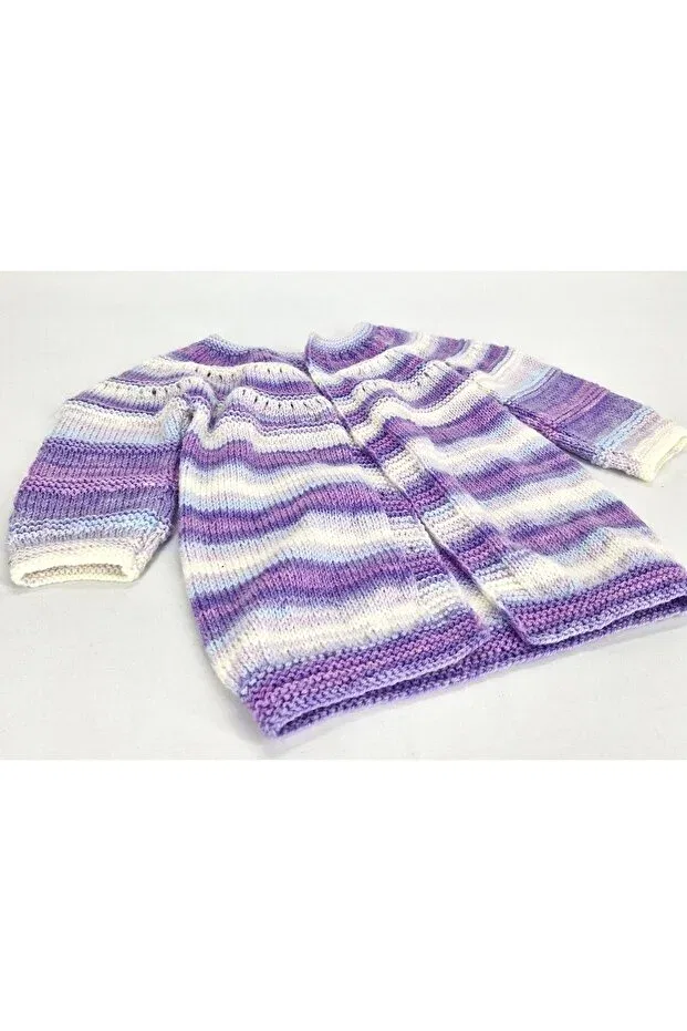 Детский кардиган для девочек вязаный Hand knitted baby girl cardigan Evitle, Lila-Ebruli — фото 3