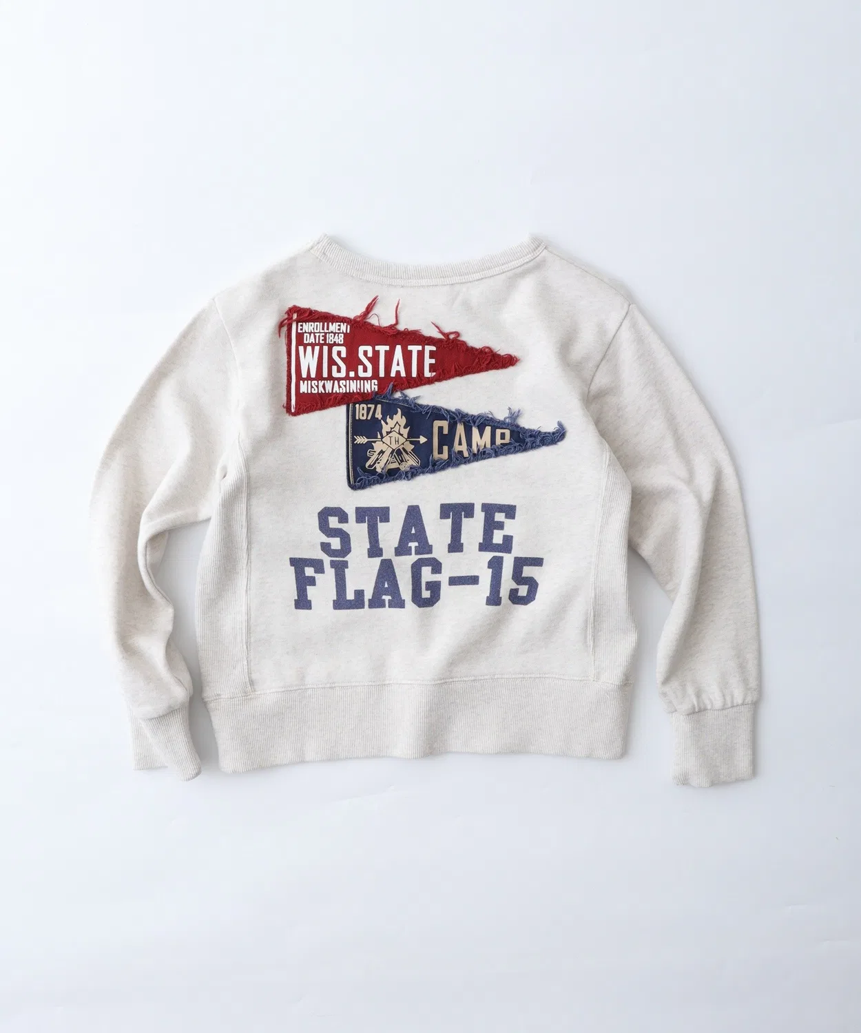 Детский свитшот с длинным рукавоми флагом Vintage Like Flag Patch Sweatshirt FUNALIVE, Оатмил — фото 3