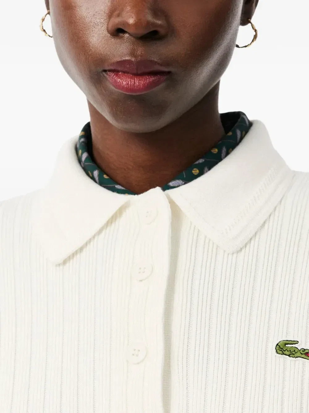 Рубашка поло с длинными рукавами из ребристого трикотажа Lacoste, белый — фото 3