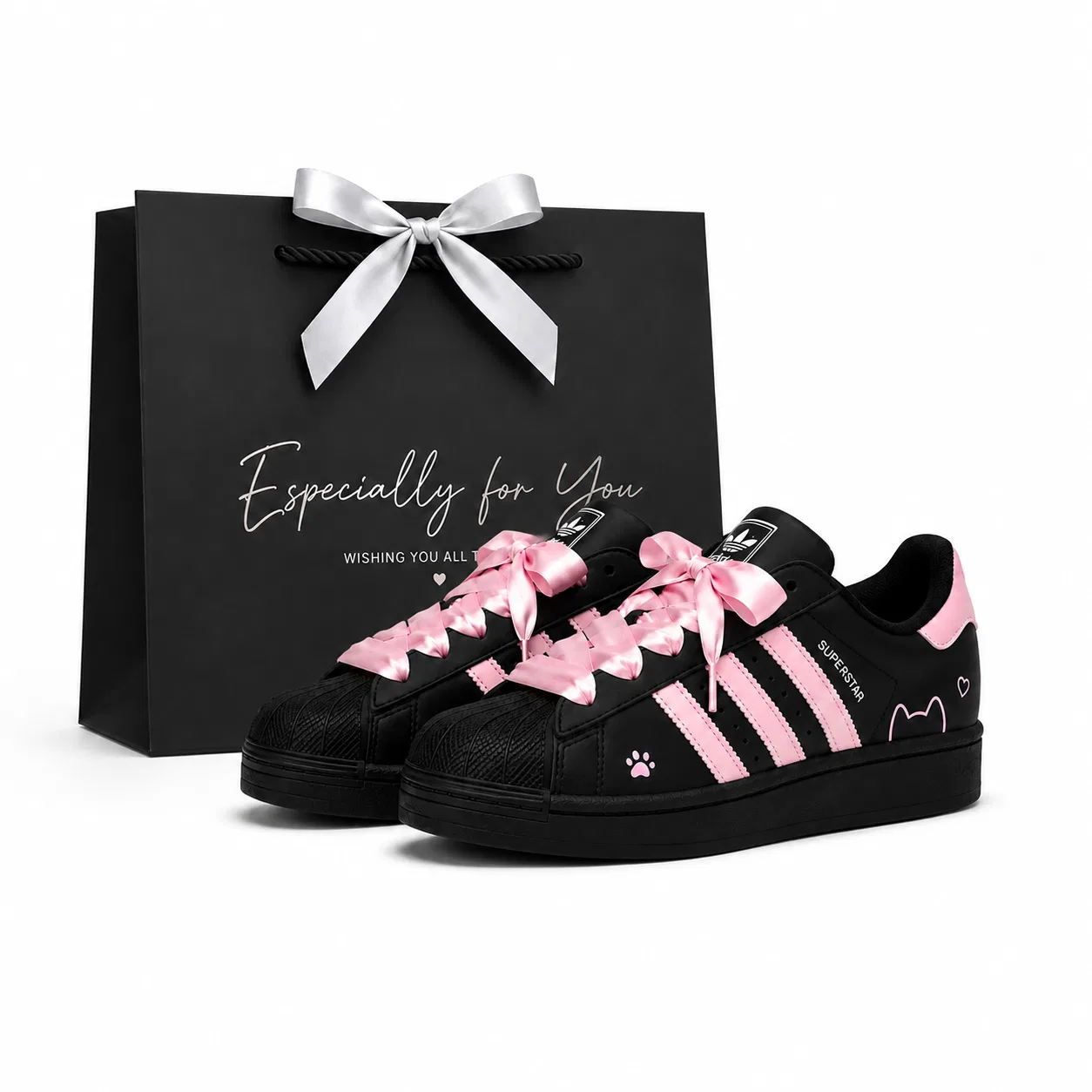 Детские кастомные кроссовки-скейтборды с принтом, Adidas Originals, Black Pink