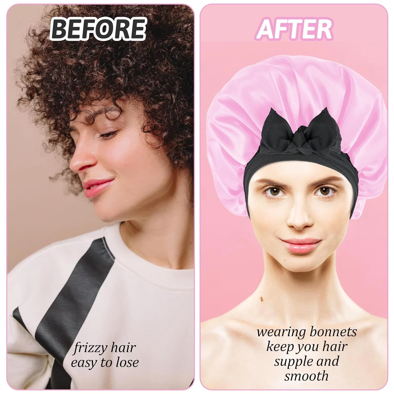 Шапочка для душа Satin Bonnet, Abeillo, Розовый+Черный — фото 3