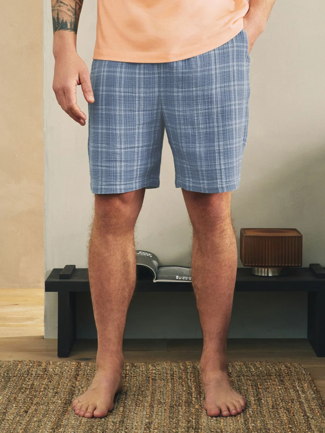 Пижама с коротким рукавом, клетчатая, Woven Short Sleeve Pyjamas Set Next, синий/оранжевый — фото 3