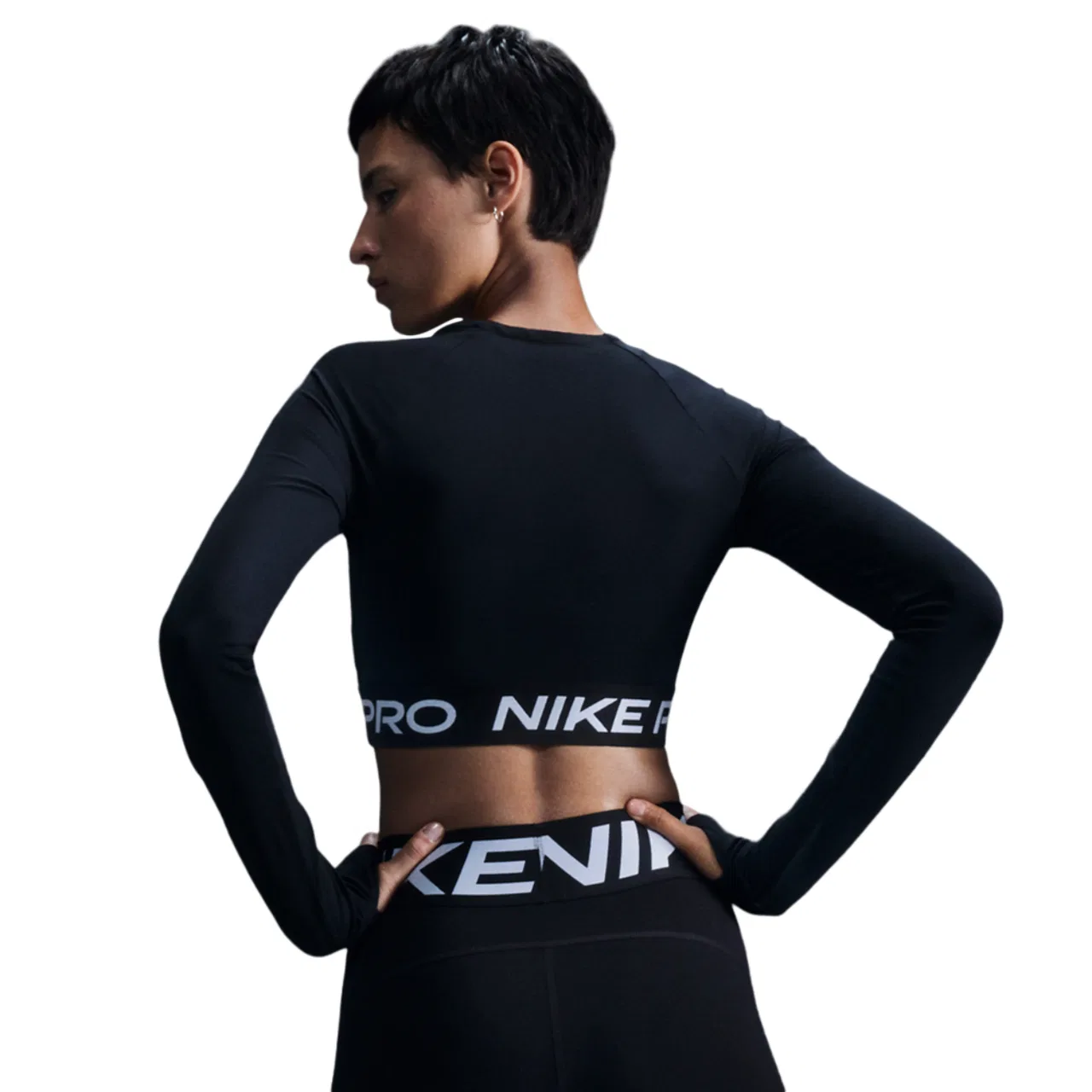 Женский лонгслив с длинным рукавом Nike Pro Dri-FIT 365 Crop, White/Black — фото 2
