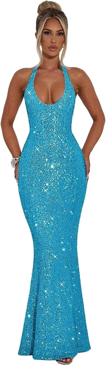 Женское блестящее платье-русалка с корсетом LA125, Turquoise